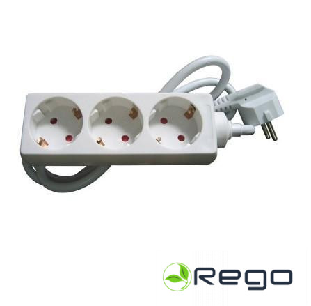 Pagarinātāja vads 3-vietīgs H05VV-F 2x1.0/3m balts