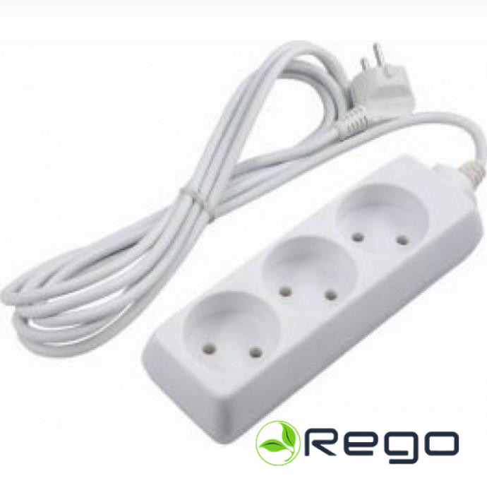 Pagarinātājs 3-vietīgs H05VV-F 2x10/5m balts (17725S)