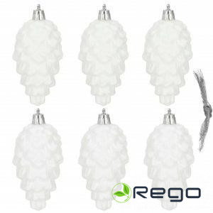 Springos Ziemassvētku rotājumi CA1172 Čiekurs 6gab balti 9,5cm