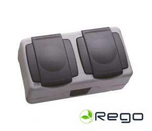 Rozete ar vāku Makel, 2-viet., IP55, pelēka, v/a