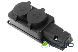 Rozešu bloks ar vāku IEK, OMEGA, 2-viet., a/z, IP44, melns, (10)