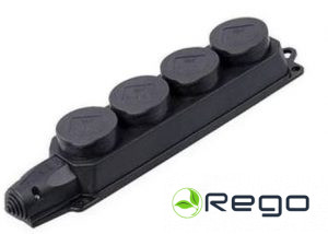 Rozešu bloks ar vāku IEK, OMEGA, 4-viet., a/z, IP44, melns, (6)