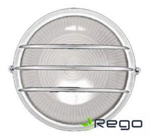 Gaismeklis mitrumizturīgs E27, IEK, 1306, režģots, 60W, IP54, balts, apaļš