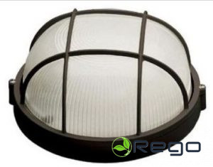 Gaismeklis mitrumizturīgs E27, IEK, 1302, režģots, 60W, IP54, melns, apaļš