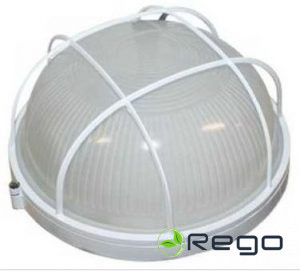 Gaismeklis mitrumizturīgs E27, IEK, 1302, režģots, 60W, IP54, balts, apaļš