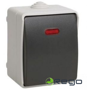 Slēdzis IEK, 10A, FORCE, IP54, pelēks, v/a, ar indikatoru