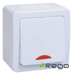 Slēdzis IEK, 10A, GERMES PLUS, IP54, balts, v/a, ar indikatoru