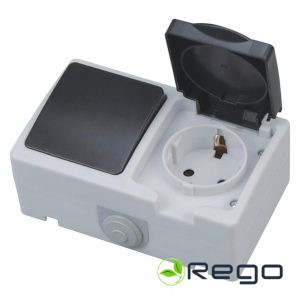 Slēdzis+Rozete, Horoz, ATOM, a/z, IP54, pelēks, v/a