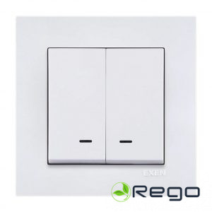 Slēdzis EXEN, KARELL, dubul.,balts z/a, ar apgaismojumu (0027484)