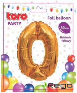 Balons cipars 0, 30cm, folijas, zelta krāsā