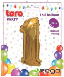 Balons cipars 1, 30cm, folijas, zelta krāsā