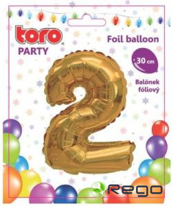 Balons cipars 2, 30cm, folijas, zelta krāsā