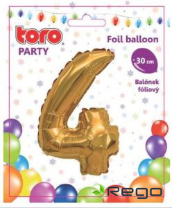 Balons cipars 4, 30cm, folijas, zelta krāsā
