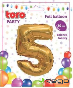 Balons cipars 5, 30cm, folijas, zelta krāsā