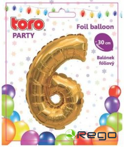 Balons cipars 6, 30cm, folijas, zelta krāsā