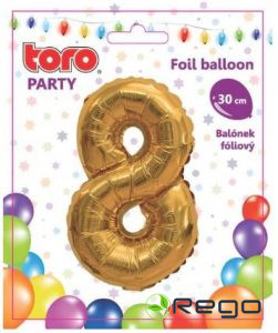Balons cipars 8, 30cm, folijas, zelta krāsā