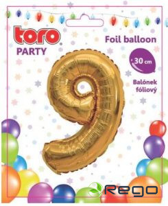Balons cipars 9, 30cm, folijas, zelta krāsā
