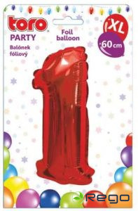 Balons cipars 1, 60cm, flojas, sarkans