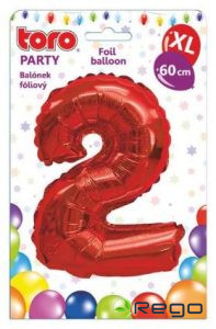 Balons cipars 2, 60cm, folijas, sarkans