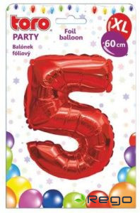 Balons cipars 5, 60cm, folijas, sarkans