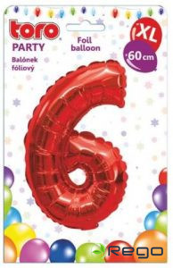 Balons cipars 6, 60cm, folijas, sarkans