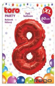 Balons cipars 8, 60cm, folijas, sarkans