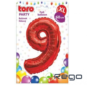 Balons cipars 9, 60cm, folijas, sarkans