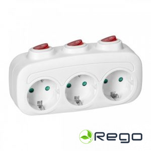 Kontaktligzdu sadalītājs ES-3(GS) 3X2P+E (Schuko) ar 3 atsevišķiem slēdžiem