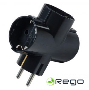 Adapteris melns 3-way 16A 250V 6338-4 (11088S)