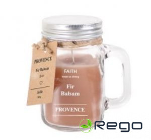 Arom. svece stikla burkā 11cm skuju balzams