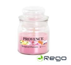 Svece arom. stikla gl. ar vāku 9cm ziedi