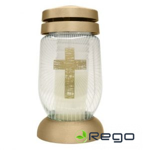 Āra svece ar vāciņu 21cm stikla zelta ar krustu