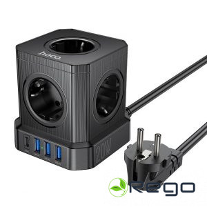 Tīkla filtrs HOCO NS8 5 ligzdas + C tipa USB-C + 3USB 2m 4000W PD20W melns
