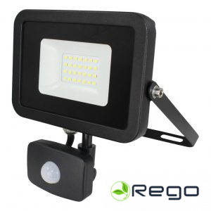 LED prožektors ar sensoru 30W, IP44, 2400Lm, 4000K, melns (17120S)