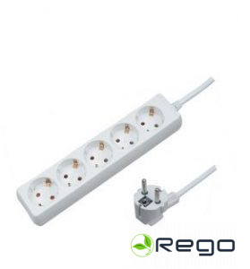 Pagarinātāja vads 5-vietīgs ar zemējumu H05VV-F 3x1.0/1.5m balts