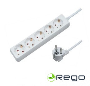 Pagarinātāja vads 5-vietīgs ar zemējumu HO5VV-F 3x1.0/3m balts