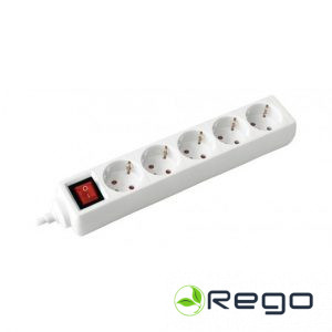 Pagarinātāja vads 5-vietīgs ar zemējumu un slēdzi H05VV-F 3x1.0/5m balts