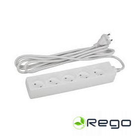 Pagarinātāja vads 5-vietīgs H05VV-F 2x1.0/5m balts