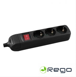 Pagarinātāja vads 3-vietīgs ar slēdzi H05VV-F 3G1.5mm2, 3M, melns (40