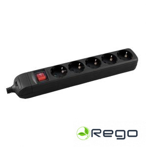 Pagarinātāja vads 5-vietīgs ar slēdzi H05VV-F 3G1.5mm2, 3M, melns (40)