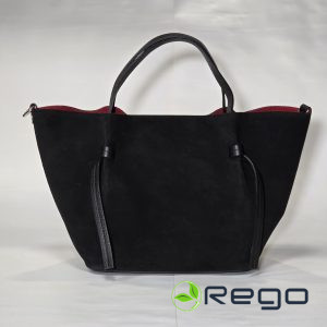 Dabīgās zamšādas soma melna ar maciņu