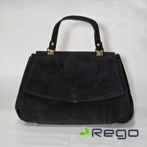 Dabīgās zamšādas soma melna midi, divi iedalījumi