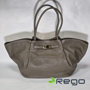 Dabīgās ādas soma brūna pusapaļas formas ar zelta aizdari