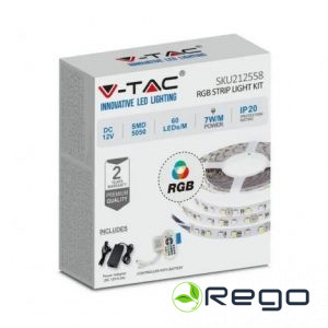 V-tac LED lentu komplekts 7W (barošanas bloki, vadība, 5m lente), 60 LED RGB