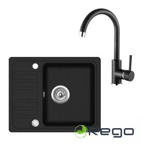 AQUASANITA Komplekts granīta izlietne SQ102+maisītājs 5523 black metallic(21748)