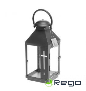 Laterna melna ar krustu 28cm