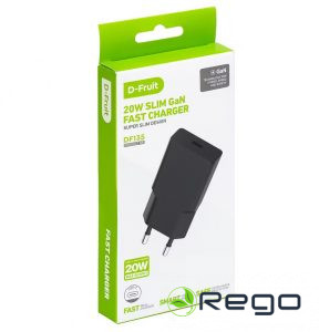 D-Fruit charger 20W USB-C DF135, melns, Ātrais lādētājs DF135