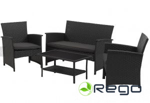 Dārza mēbeļu komplekts Tobago melns- galds, sols, divi krēsli