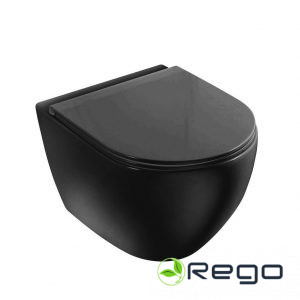 Sienas WC pods Vento Hugge Rimless mat.,melns ar Duroplast Soft Clode pod.vāk.