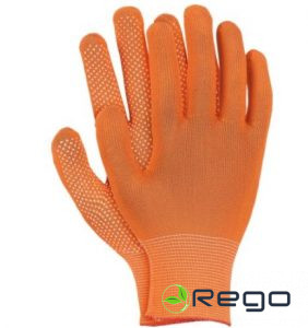 Cimdi polistera ar punktoj. viena pusē ,oranži L izm.